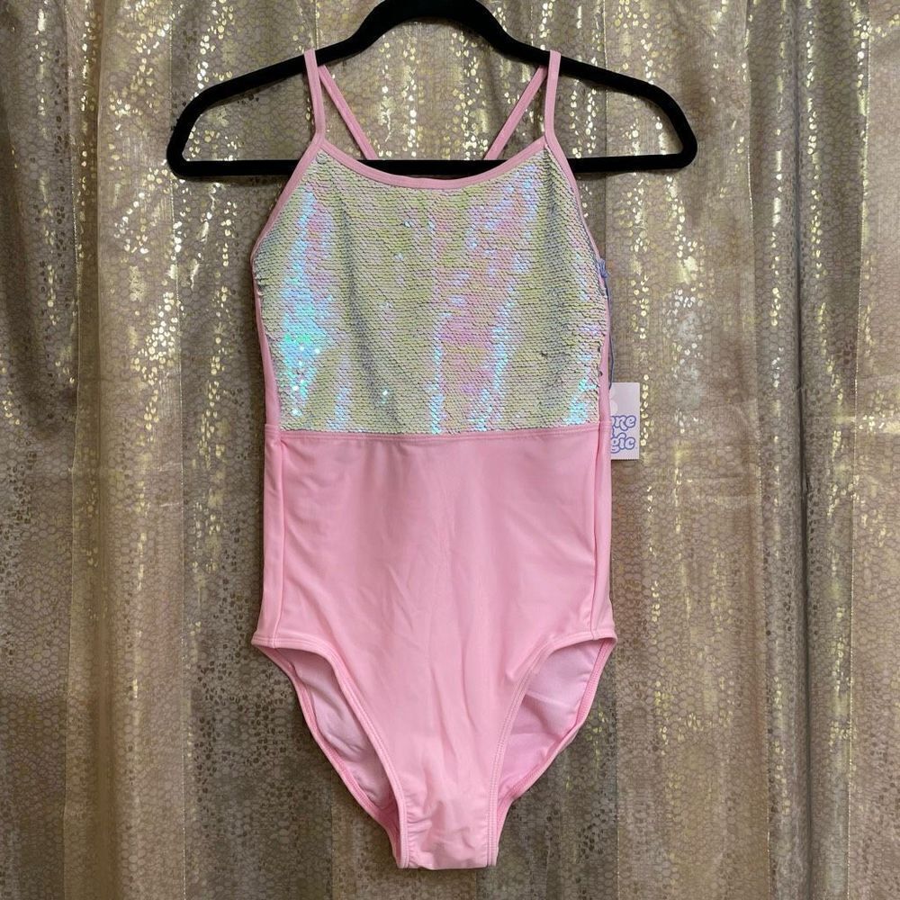 More Than Magic girls flip sequin pink one piece swimsuit XL (14/16) NWT